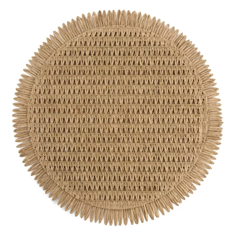 Podkładka okrągła na stół beżowa średnica 38 cm JOAN pleciona z frędzlami Eurofirany