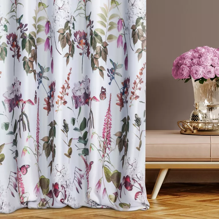 Tkanina zasłonowa zaciemniająca typu dimout, z nadrukiem botanicznym Eurofirany