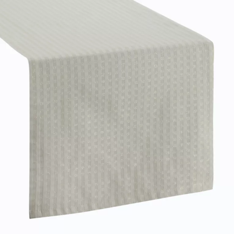 Bieżnik na stół kremowy 40x180 cm z żakardowej tkaniny FLASH świąteczny w krateczkę przetykany jasnozłotą nicią