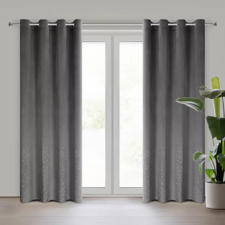 Zasłona grafitowa z kryształkami i welwetowej tkaniny 140x250 cm przelotka ARIADNA Eurofirany