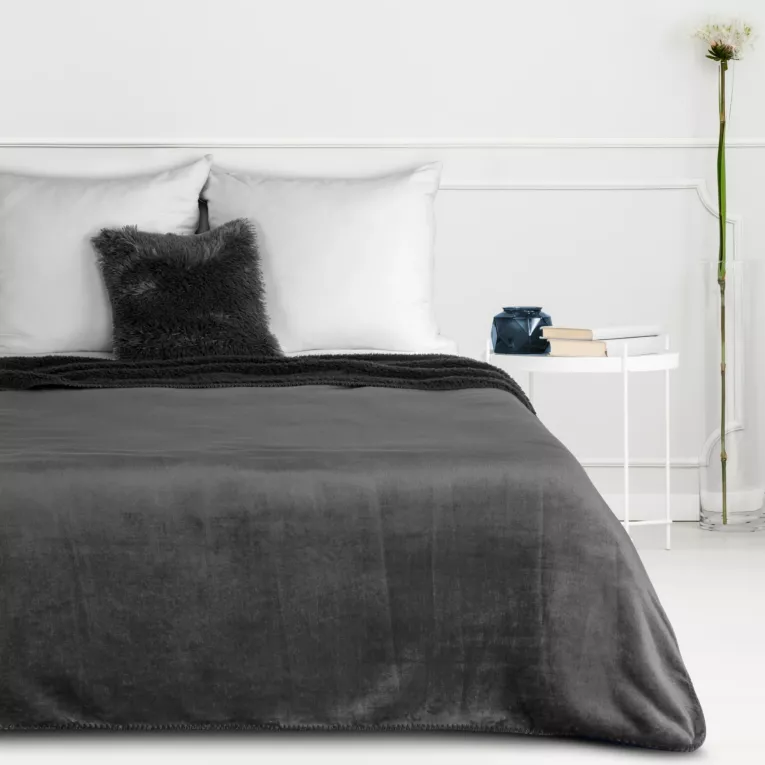 Koc  200x220 stalowy z miękkiego polaru ze strukturą baranka TEDY EUROFIRANY PREMIUM