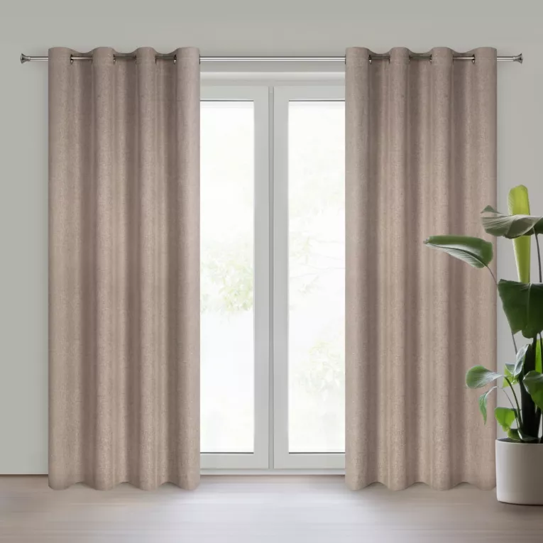 Zasłona brązowa z matowej tkaniny z widocznym naturalnym splotem 140x250 cm przelotka - ADELINA Eurofirany