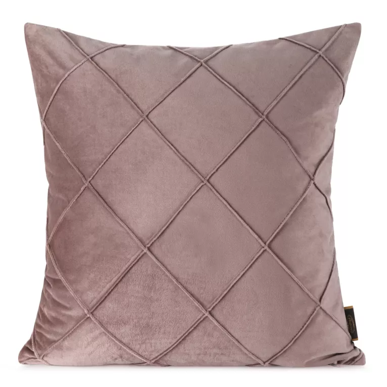 Poszewka na poduszkę 45x45 cm welwetowa z ozdobnym geometrycznym przeszywanym wzorem pudrowo różowa NALA EUROFIRANY PREMIUM