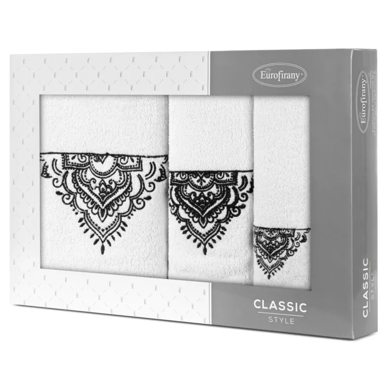 Zestaw ręczników bawełnianych 3 szt kolor biały, czarny z haftem 400 g/m2 LAURA Eurofirany
