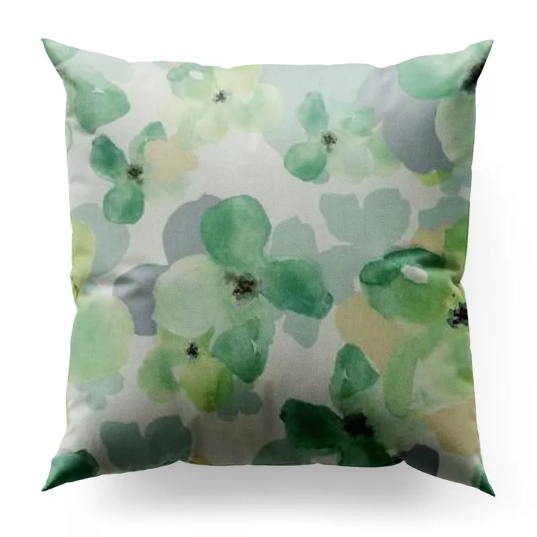 Poszewka szyta kremowo zielona z miękkiej tkaniny o lekkim splocie, pokryta modnym, botanicznym nadrukiem