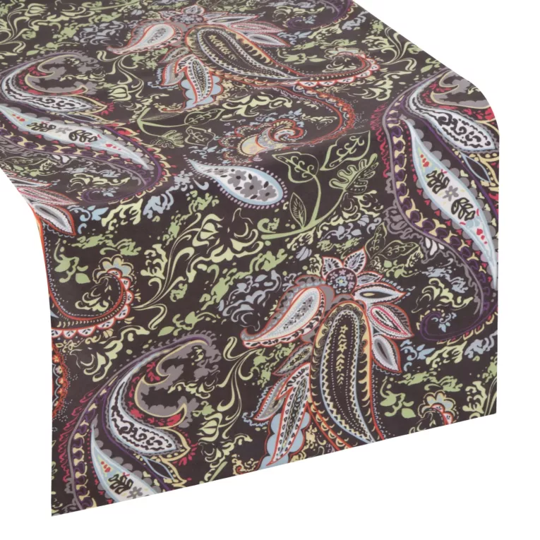 Bieżnik czarny ADINA welwetowy z ornamentowym wzorem Eurofirany