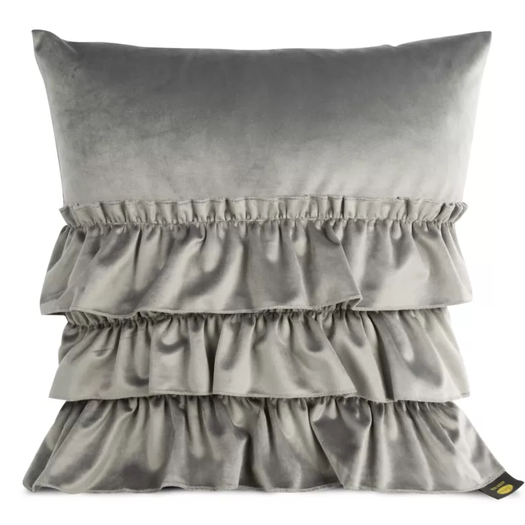 Poszewka na poduszkę 45x45 cm welwetowa z trzema falbanami stalowy CHARLOTTE Eurofirany