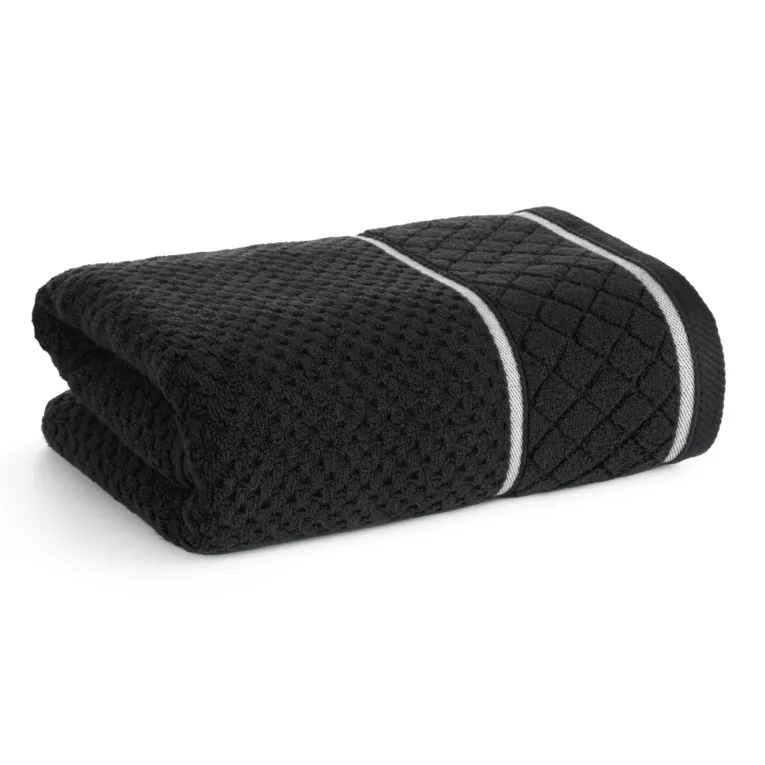 Ręcznik do rąk 30x50 cm bawełniany kolor czarny o strukturze krateczki z ozdobną bordiurą 500 g/m2 FAVORI Eurofirany
