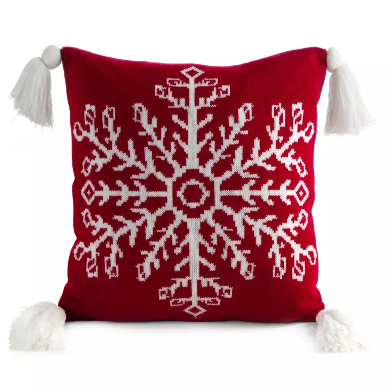 Poszewka na poduszkę 45x45 cm świąteczna o plecionej strukturze z chwostami czerwono, biała Eurofirany
