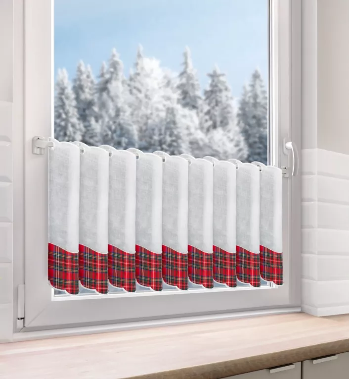 Tkanina firanowa zazdrostka z motywem świątecznej kraty  Eurofirany