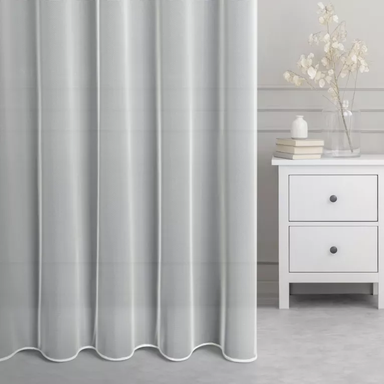 Firana szyta na flexach kremowa z delikatnej tkaniny o splocie jak plaster miodu, wykończona obciążnikiem