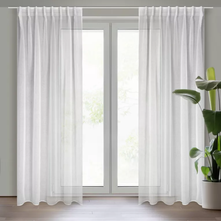 Firana biała z gładkiej etaminy 140x300 cm taśma imitująca flex LAYLA Eurofirany