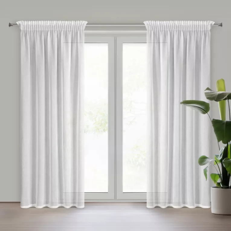 Firana biała z etaminy kreszowana niewymagająca prasowania 140x270 cm taśma MARINA Eurofirany