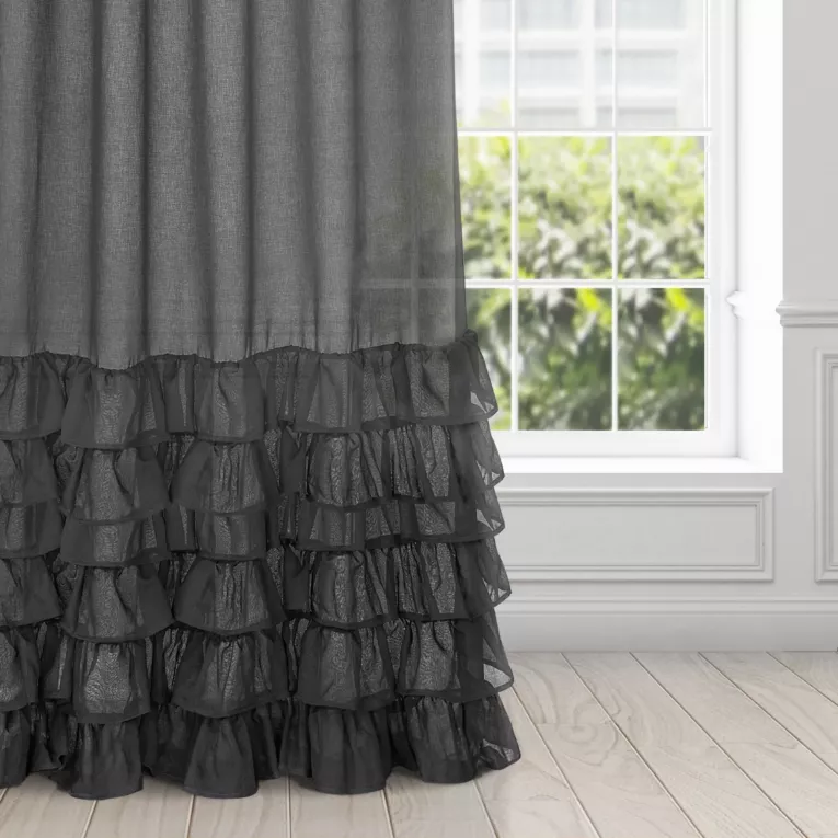 Firana czarna z falbanami 140x250 cm taśma DOLLY DIVA LINE Eurofirany