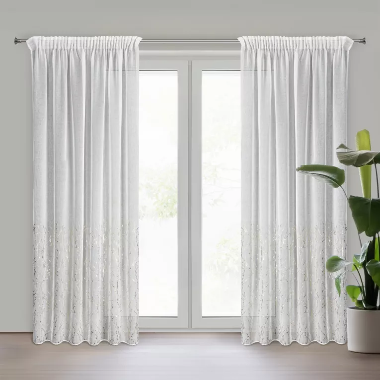 Firana biało, szampańska zdobiona nadrukiem marmurka 140x270 cm taśma MELIA Eurofirany