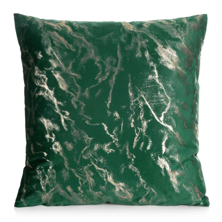 Poszewka na poduszkę 45x45 cm welwetowa zdobiona lśniącym marmurkowym wzorem ciemnozielono, złocista DORIS DESIGN 92 Eurofirany
