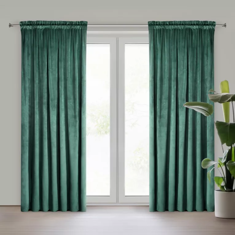 Zasłona ciemnoturkusowa z gładkiego welwetu 140x300 cm taśma PIERRE Eurofirany