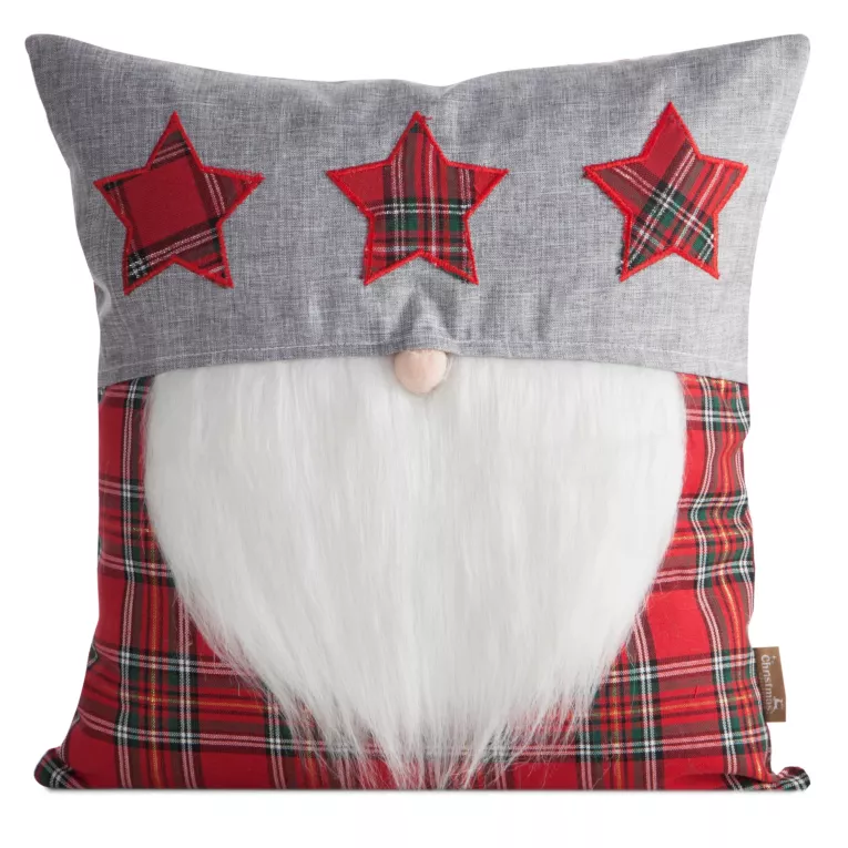 Poszewka na poduszkę świąteczna 45x45 cm czerwono, srebrna zdobiona aplikacja skrzata Eurofirany