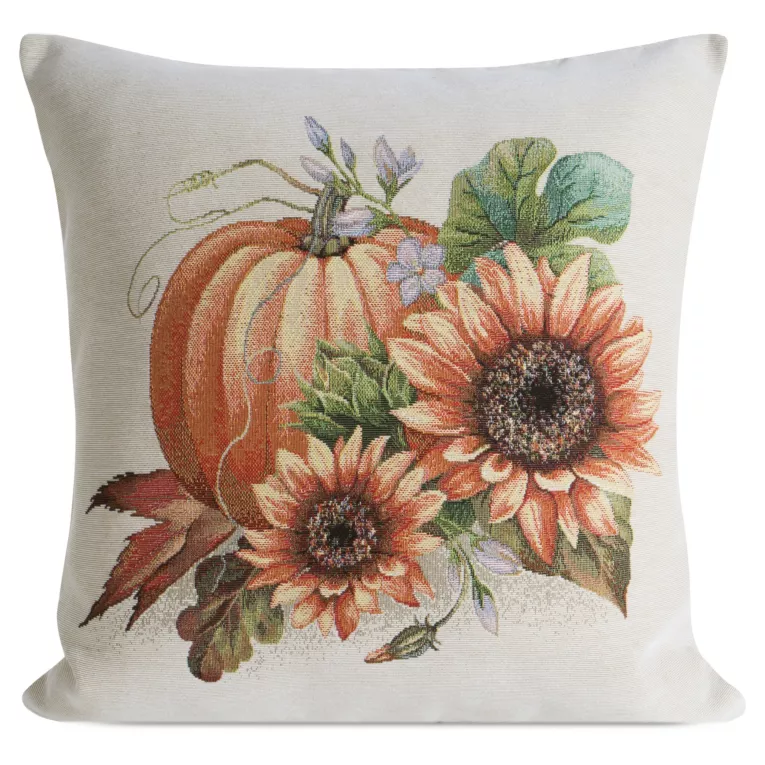 Poszewka na poduszkę 45x45 cm gobelinowa z motywem słoneczników i dyń naturalna GOB Eurofirany