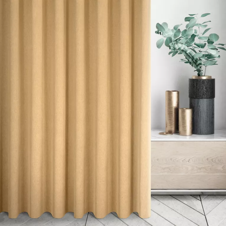 Zasłona szyta na taśmie 5 cm złota z tkaniny strukturalnej z delikatnym połyskiem