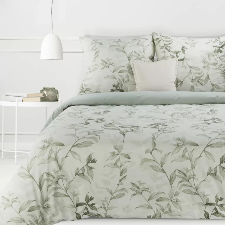 Pościel 160x200 cm bawełniana kolor jasnozielony, zielony z wzorem botanicznym SARA 24 Eurofirany