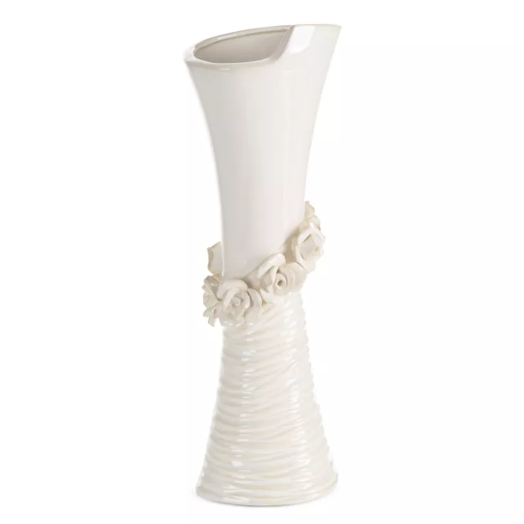 Wazon dekoracyjny kremowy zdobiony kwiatami 3D 14x10x38 cm ELIANA Eurofirany
