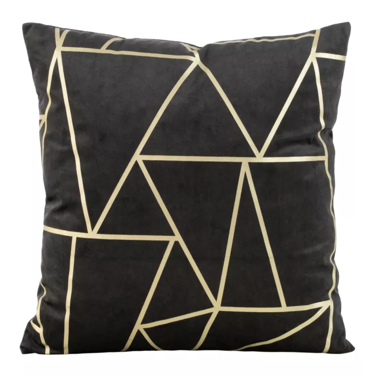 Poszewka na poduszkę 45x45 cm welwetowa z złotym nadrukiem geometrycznym czarna BLINK 29 Eurofirany