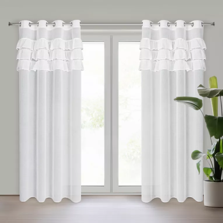 Firana biała z etaminy zdobiona falbanami 140x250 cm przelotka SAMI Eurofirany