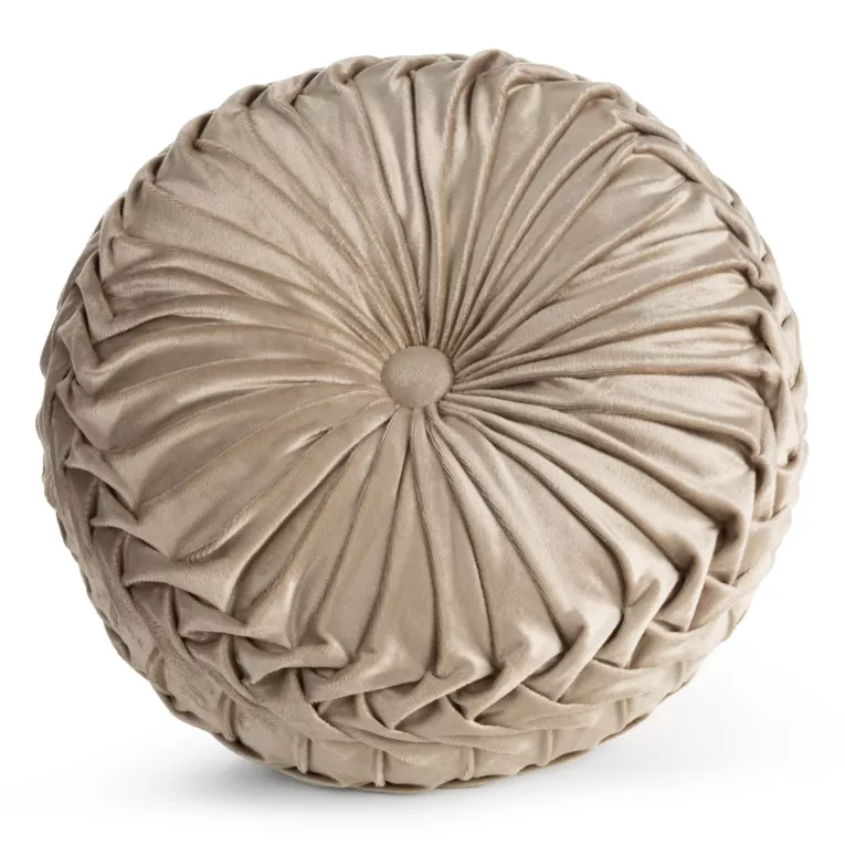 Poduszka okrągła dekoracyjna średnica 40 cm beżowa tylowo umarszczona VELVET Eurofirany