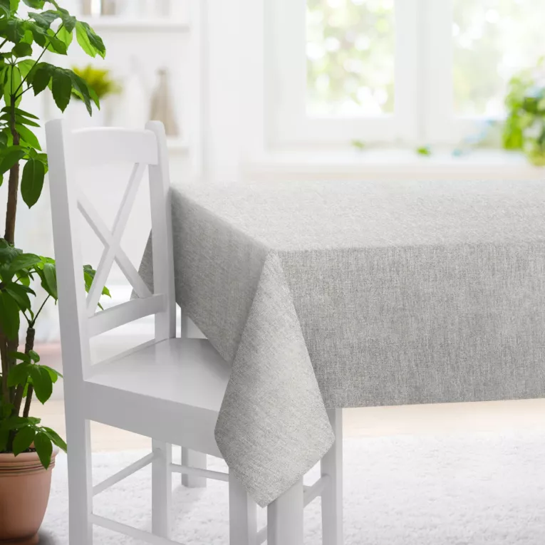 Obrus na wymiar srebrny tkanina o naturalnym charakterze z efektem melanżu