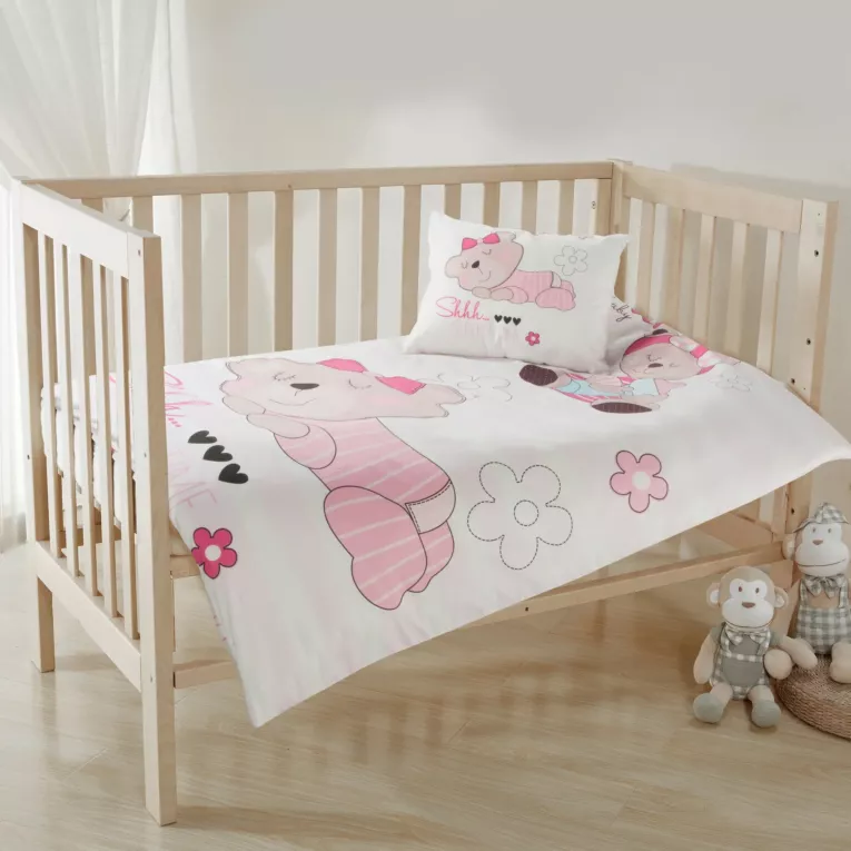 Pościel dziecięca dla dziewczynki 100 X 135 cm bawełniana kolor biały, różowy z misiem KIDS Eurofirany