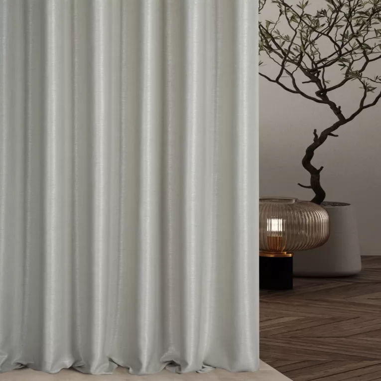 Zasłona szyta na flexach kremowa z tkaniny z mieszanką lnu i wiskozy, w stylu eko, z delikatnym połyskiem