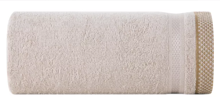 Ręcznik kąpielowy 100X150 cm bawełniany kolor beżowy z bordiurą w paski 500 g/m2 ABBIE Eurofirany