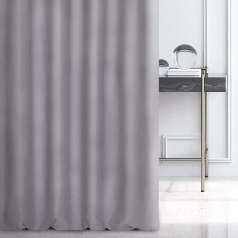 Zasłona szyta na taśmie fala jasnoszara o naturalnym, gęstym splocie w stylu eko