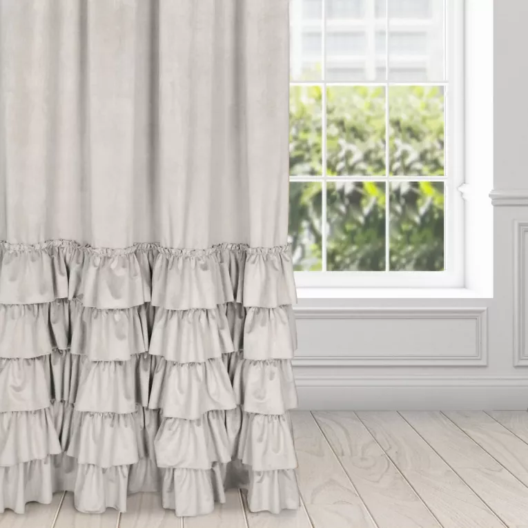 Zasłona jasnobeżowa z welwetu zdobiona falbanami 130x270 cm taśma CHARLOTTE Eurofirany