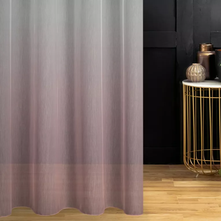 Firana szyta na przelotkach OMBRE kremowo jasnoróżowa matowa z modnym efektem ombre, wykończona obciążnikiem