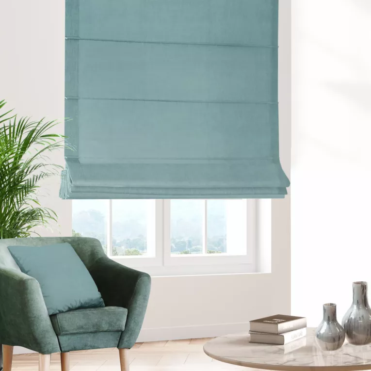 Roleta rzymska ENYA morska z miękkiej półmatowej tkaniny welwetowej
