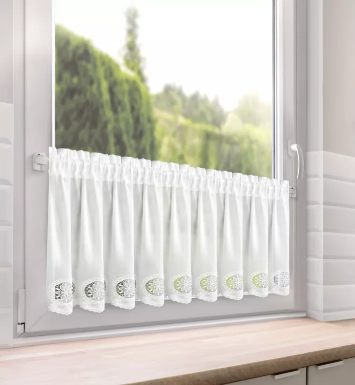 Zazdrostka biała z bawełny zdobiona ażurowym haftem 40x150 cm tunel - LILA Eurofirany