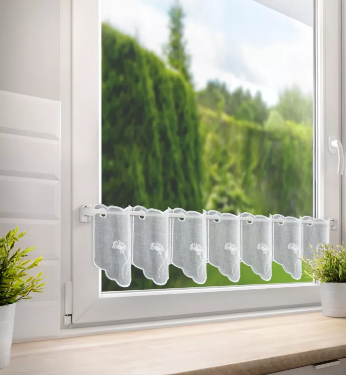 Tkanina firanowa zazdrostka zdobiona haftem dmuchawca Eurofirany