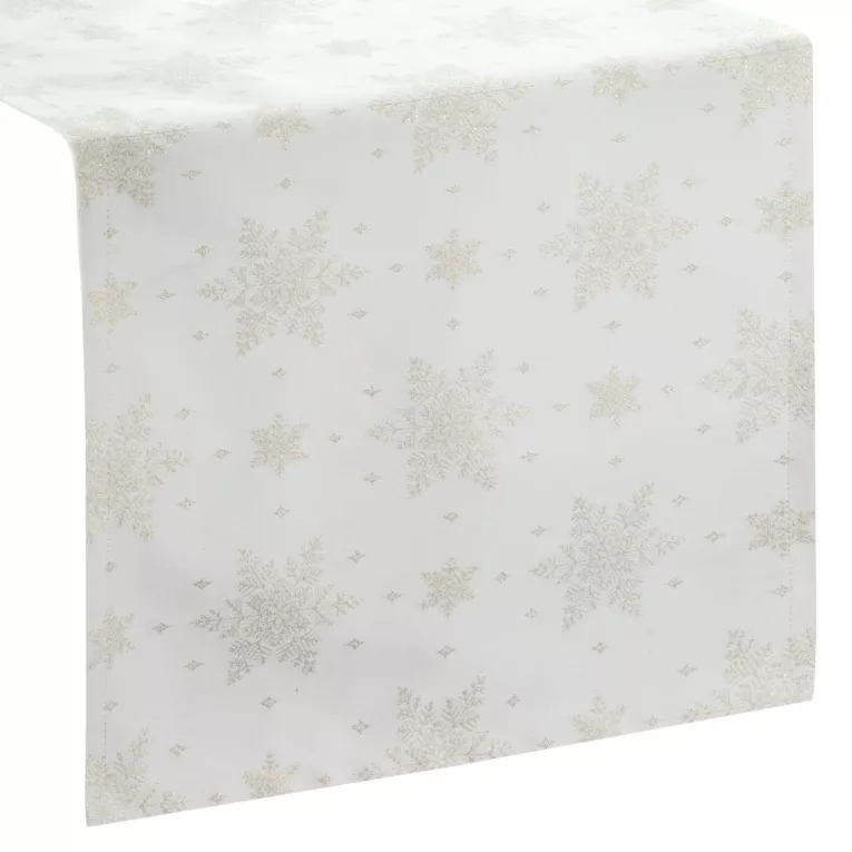 Bieżnik na stół 40x140 cm z żakardowej tkaniny FLASH świąteczny z motywem śnieżynek przetykany złotą nicią