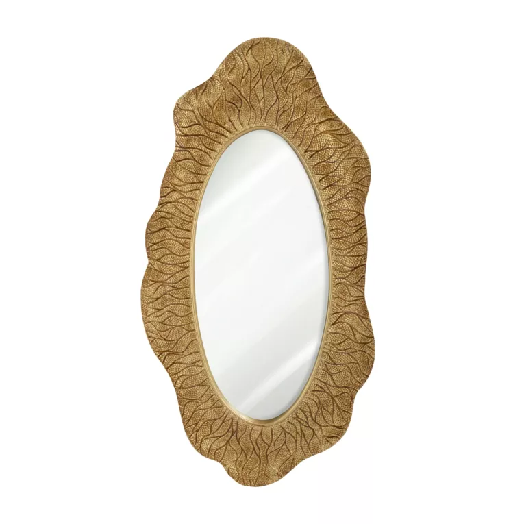 Lustro w ceramicznej złotej ramie z wytłoczeniami Eurofirany