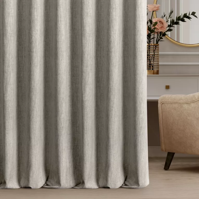 Zasłona szyta na taśmie 5 cm beżowa z tkaniny o naturalnym splocie z efektem melanżu