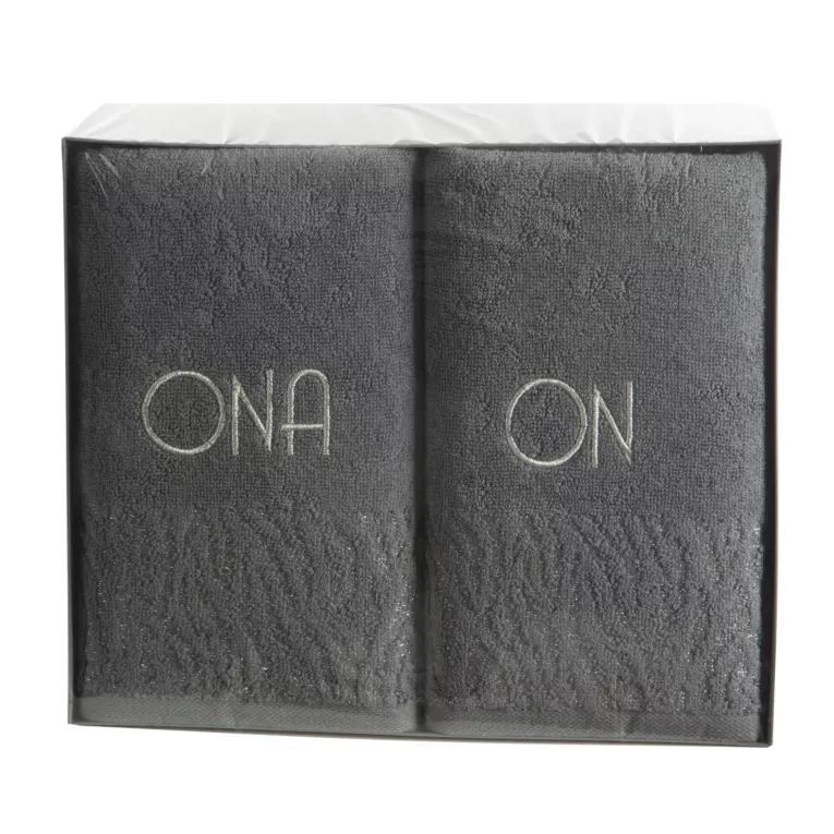 Zestaw ręczników bawełnianych na prezent 2 szt 70x140 cm kolor grafitowy z haftem ONA ON Eurofirany
