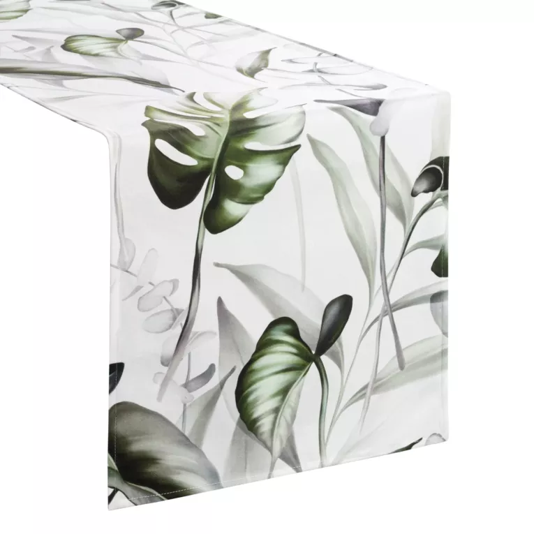 Bieżnik na stół 40x140 cm welwetowy ELLEN zdobiony nadrukiem liści monstery DESIGN 91