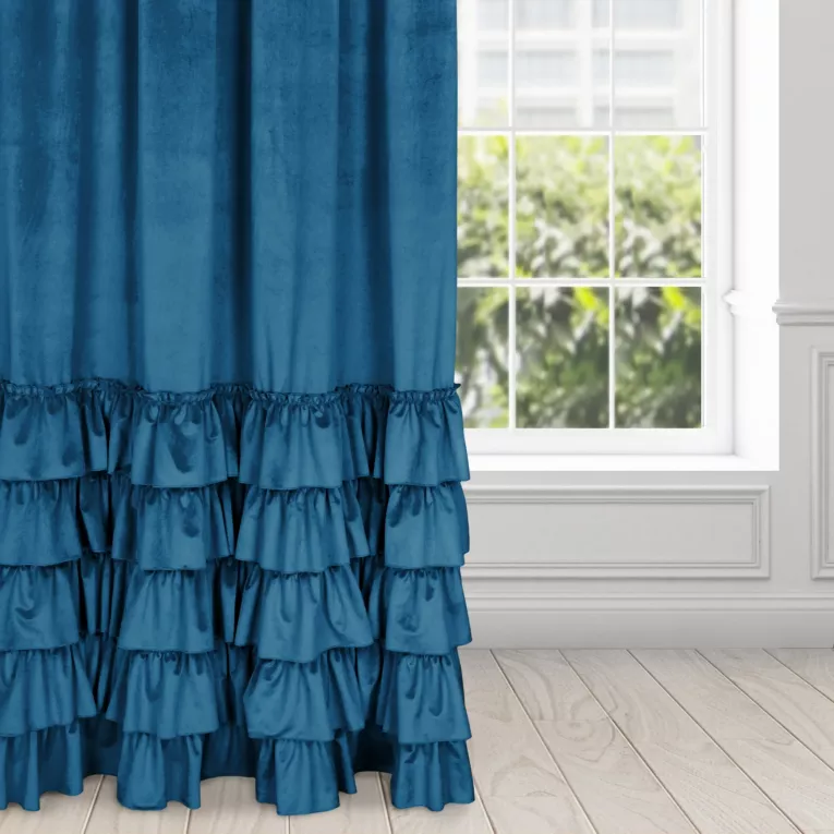 Zasłona granatowa z welwetu zdobiona falbanami 140x270 cm taśma CHARLOTTE Eurofirany