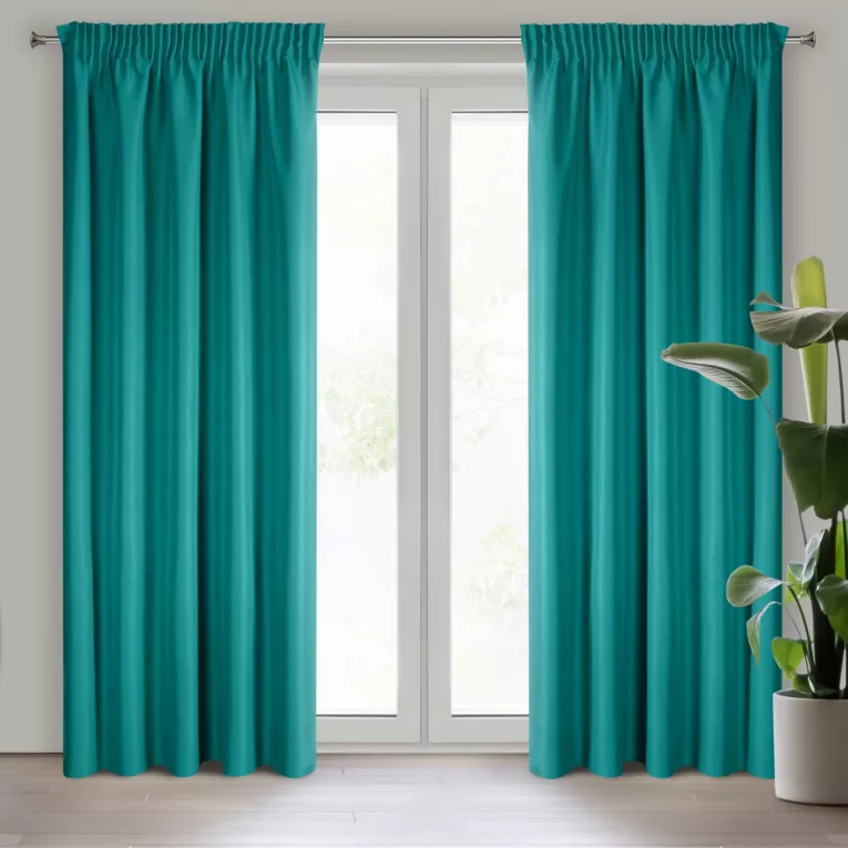 Zasłona turkusowa z matowej gładkiej tkaniny 140x270 cm taśma RITA Eurofirany