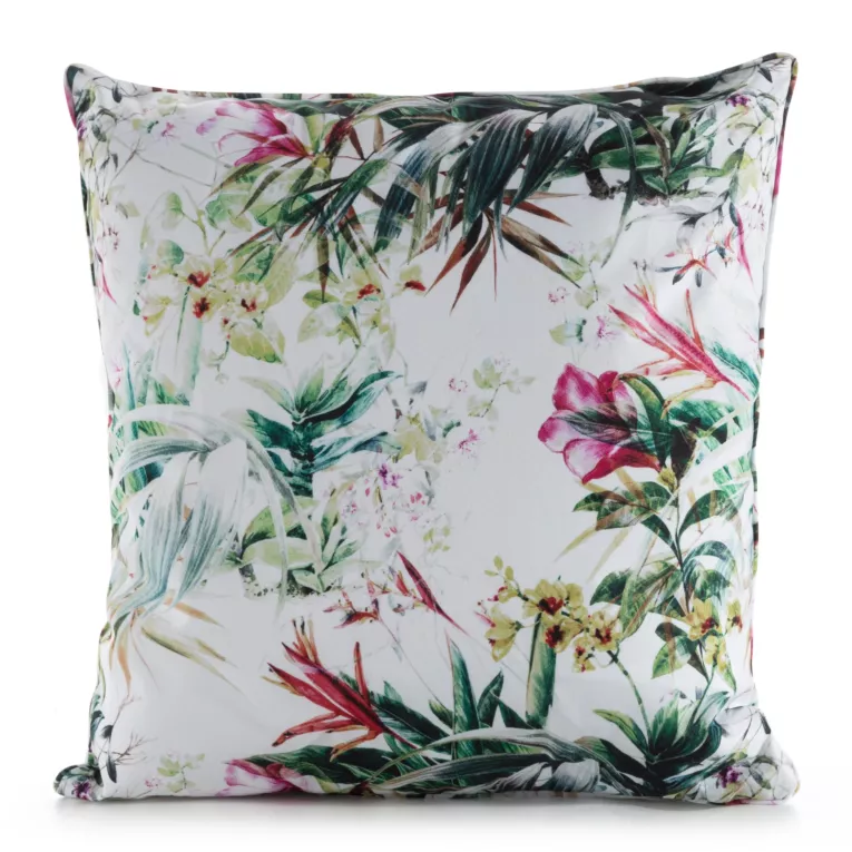 Poszewka na poduszkę 45x45 cm z tkaniny wodoodpornej na taras oraz balkon zdobiona nadrukiem subtelnych kwiatów biało, zielona GARDEN Eurofirany