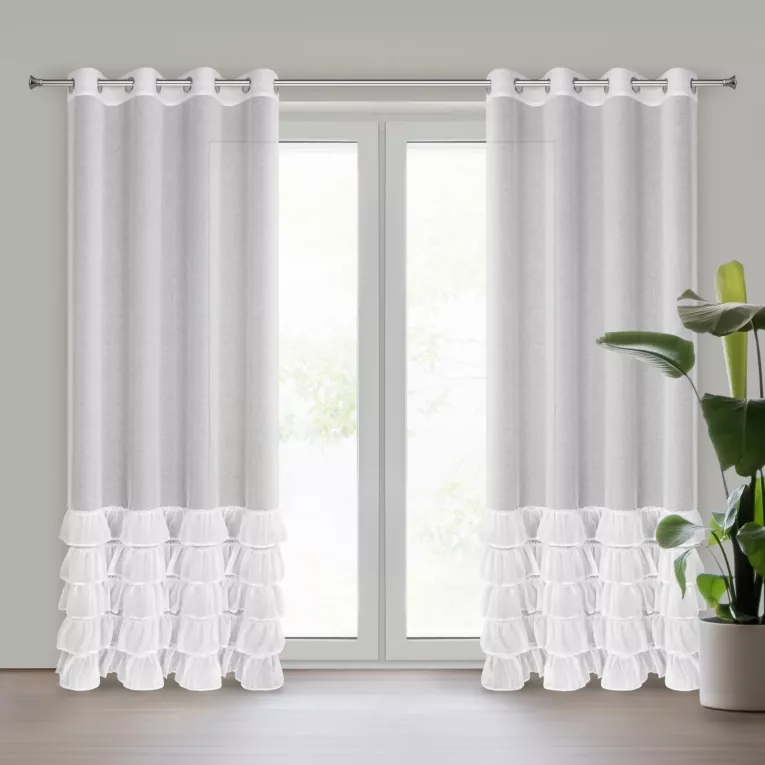 Firana biała z etaminy zdobiona w dolnej części falbanami 140x250 cm przelotka DANI Eurofirany