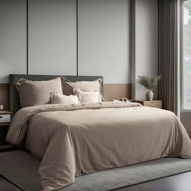 Pościel 220x200 cm bawełniana kolor beżowy gładka Reina Line Eurofirany