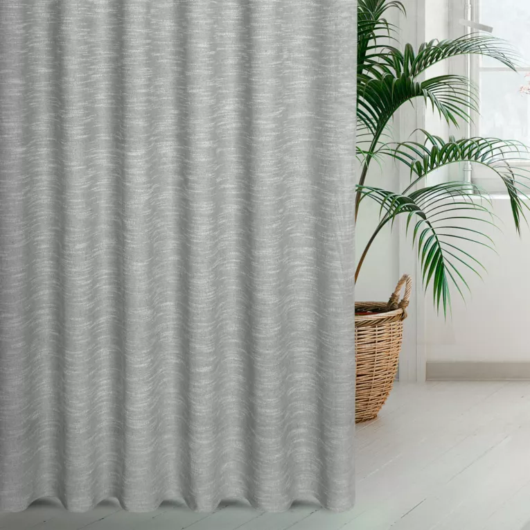 Zasłona szyta na taśmie fala jasnoszara z matowej luźnotkanej tkaniny z efektem melanżu, wykończona obciążnikiem